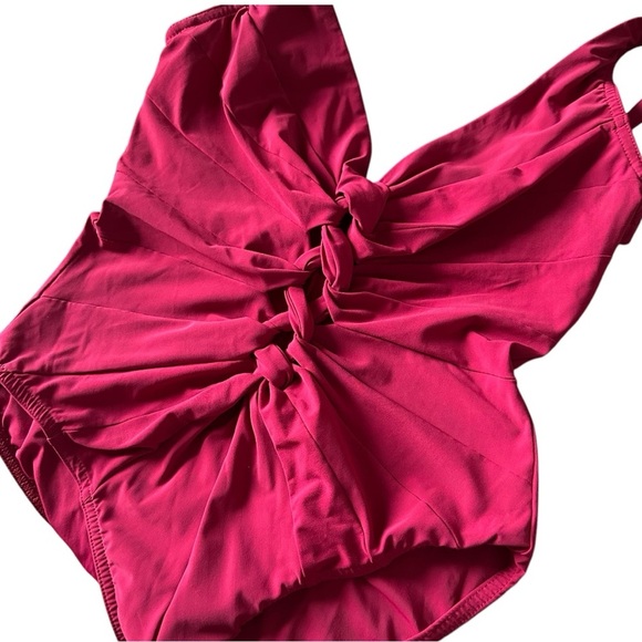 Karla Colletto Banded Lace Up One Piece Swimsuit In Wine Red Size 10 US 6 - Picture 9 of 10